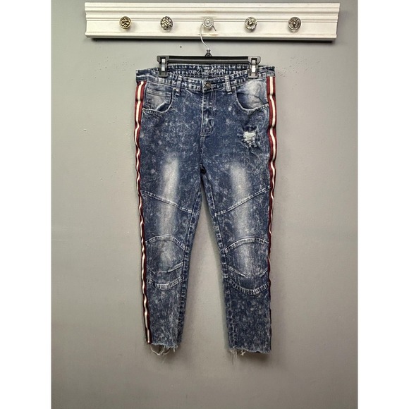 Rue21 Premium Jeans Mens 34x24 Blue Skinny Supreme Flex Distressed Striped Denim - Picture 1 of 9
